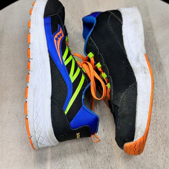 Saucony Boys Sneakers Size 3.5M Blue Black Green Orange Running Shoes VGUC - Picture 10 of 12